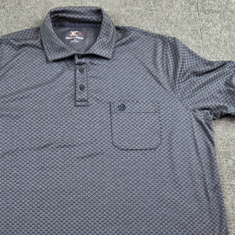 Johnston & Murphy XC4 Mens XL Polo Shirt Navy Blue Geometric Pima Cotton Blend